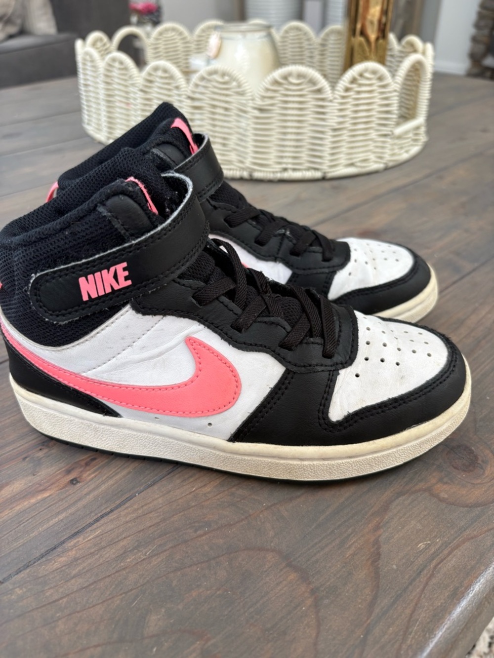 Girls size 1 nike court vision sneakers  in Black, White & Pink